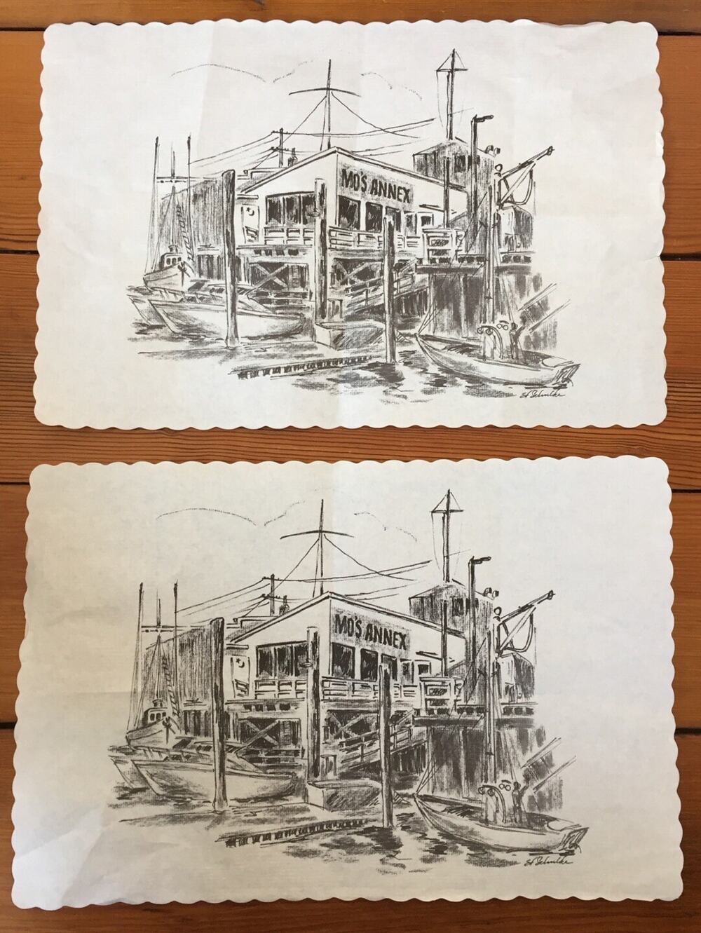 Pair Vintage Mo's Annex Seafood Chowder Restaurant Newport Oregon Paper Placemat
